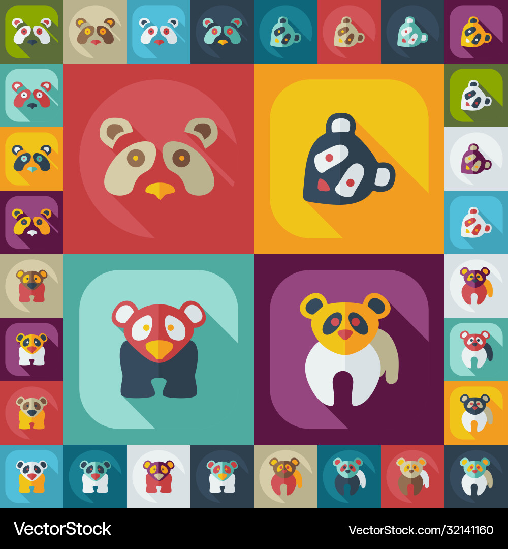 Flat concept set modern design with shadow pandas vector image
