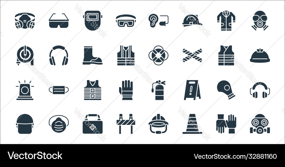 Flat rescue and protective line icons linear set Vector Image