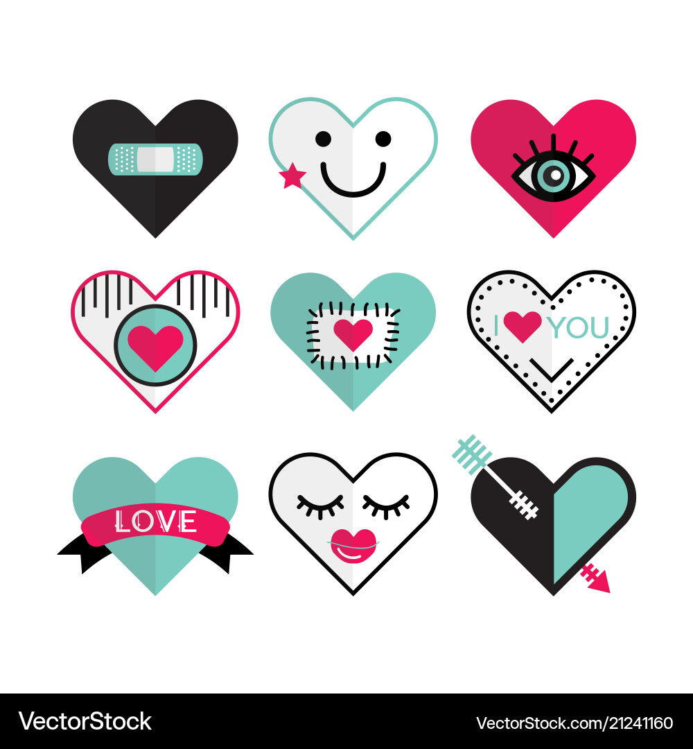 Heart & Love Icon Set Vector Image