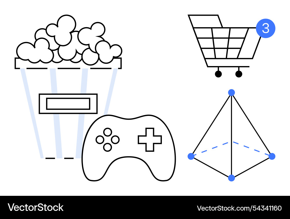 Popcorn bucket game controller shopping cart Vector Image