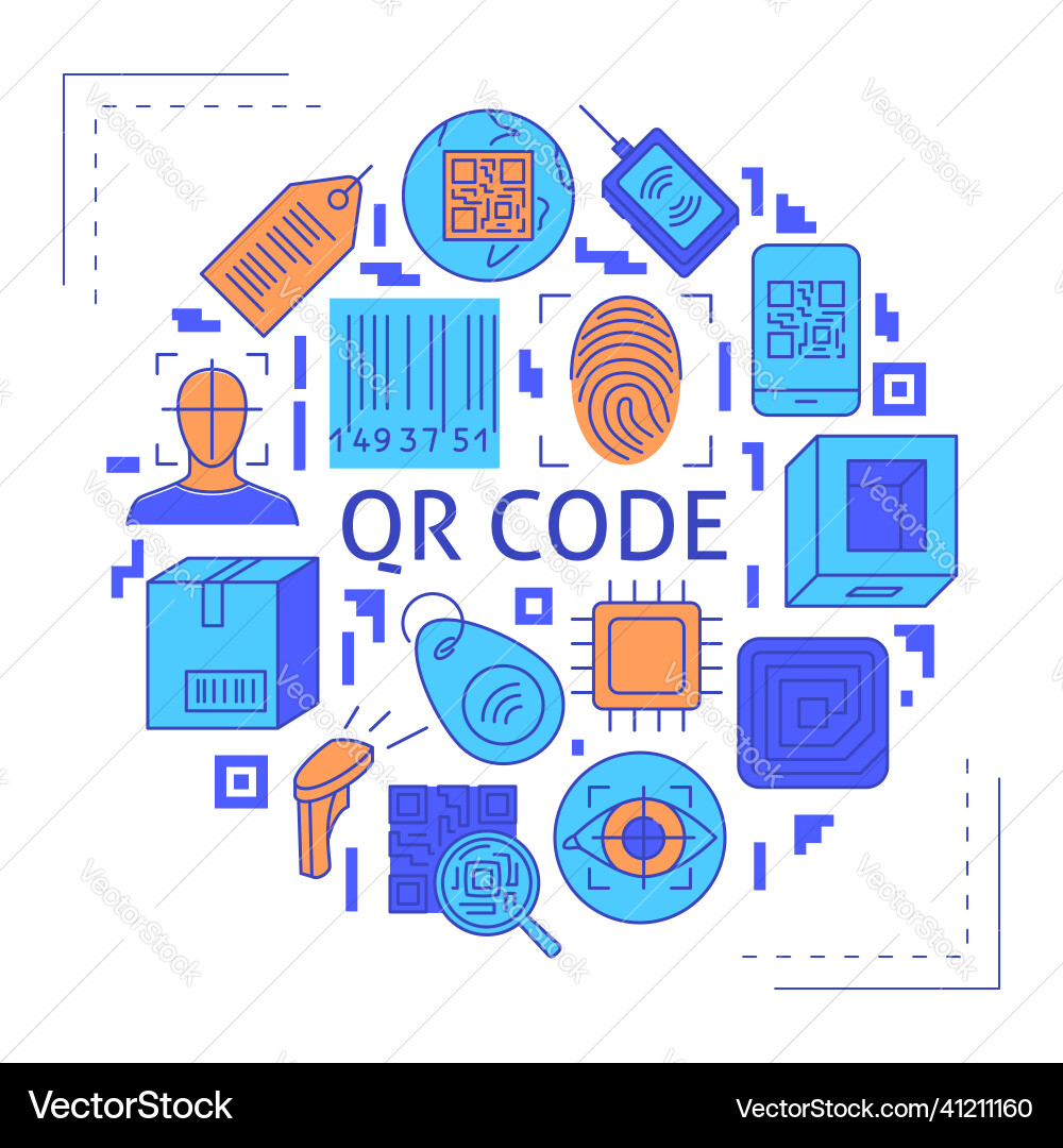 Qr code icon set in flat and line style Qr code icon set in flat and line style Vector Image