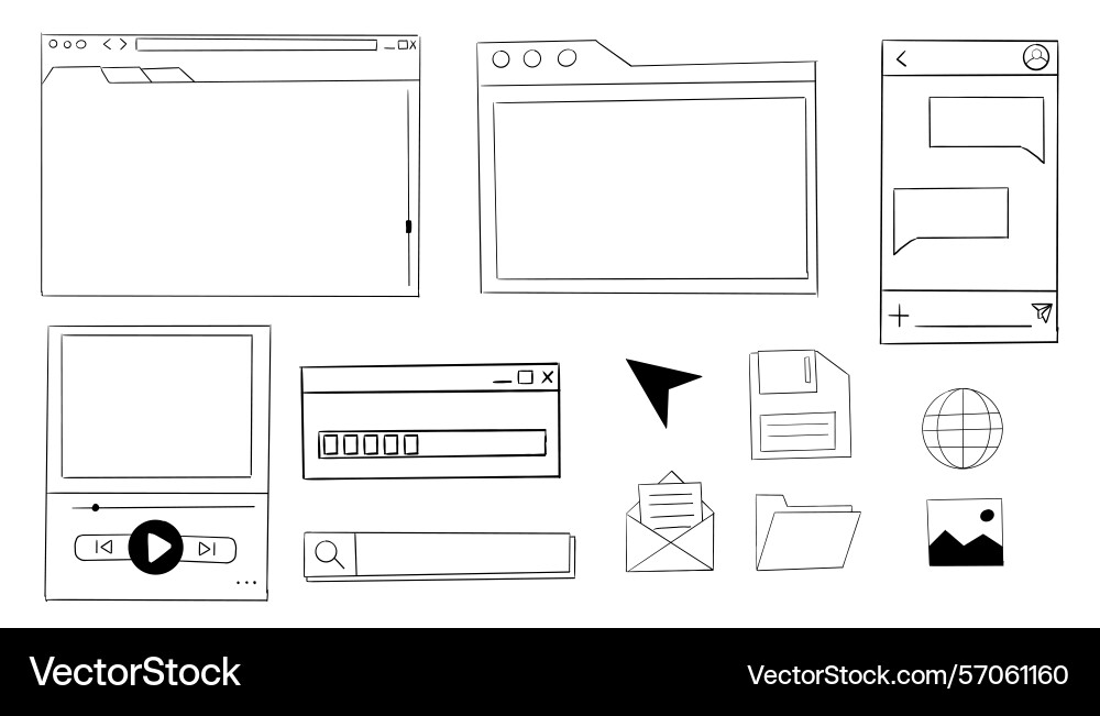 Retro window browser frame y2k interface doodle Retro window browser frame y2k interface doodle vector image