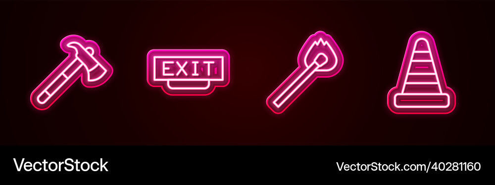 Set line firefighter axe exit burning match Vector Image