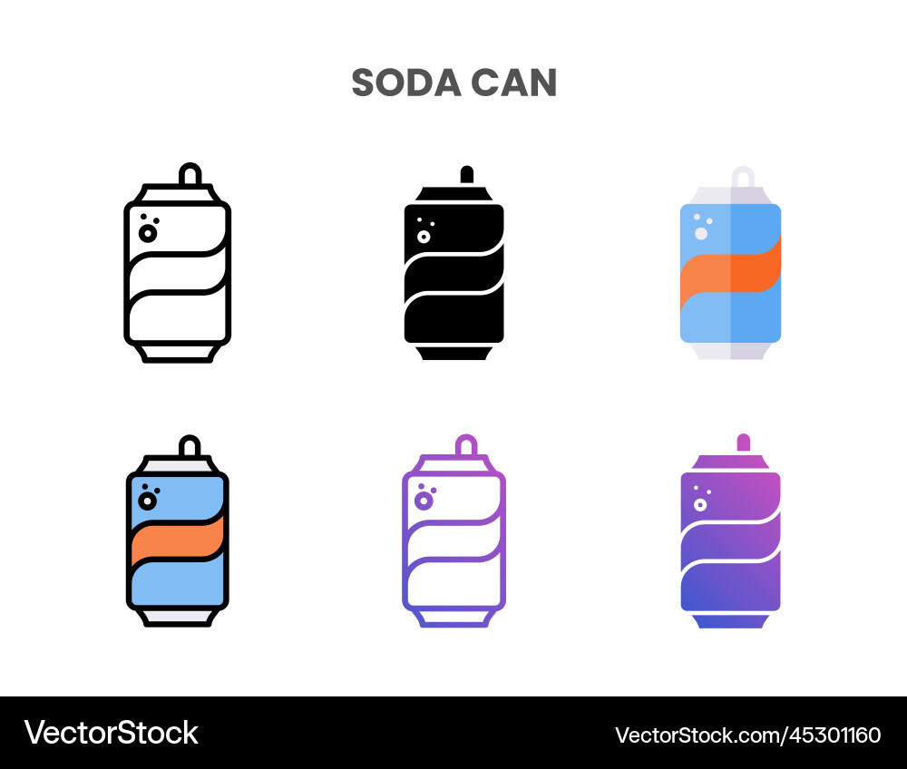 Soda can icons set with different styles Vector Image