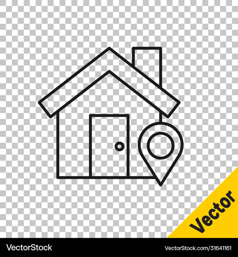 Black line map pointer with house icon isolated vector image