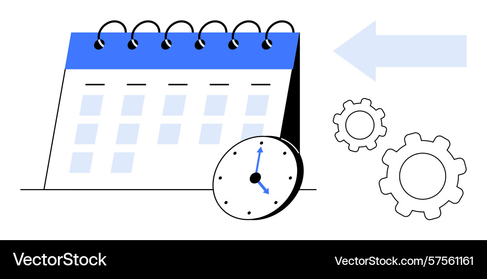 Calendar with clock and gears highlighting Calendar with clock and gears highlighting vector image