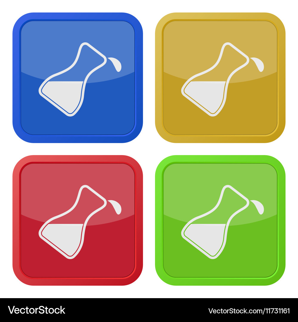 Four square color icons flask with a drop vector image