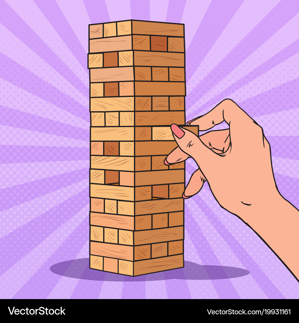 Hand Pulling Block from Game Stack vector image