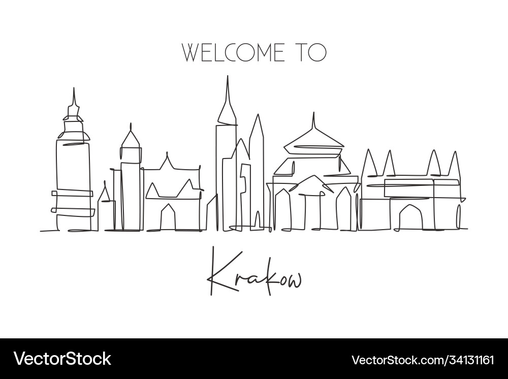 Krakow City Skyline - Single Line Drawing Vector Image