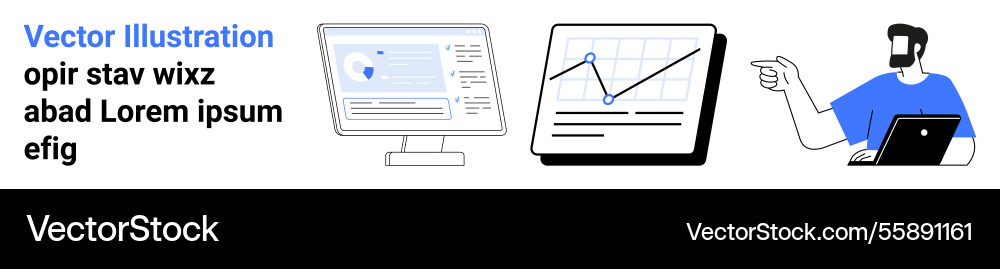 Man analyzing data with graphs on tablet Man analyzing data with graphs on tablet vector image