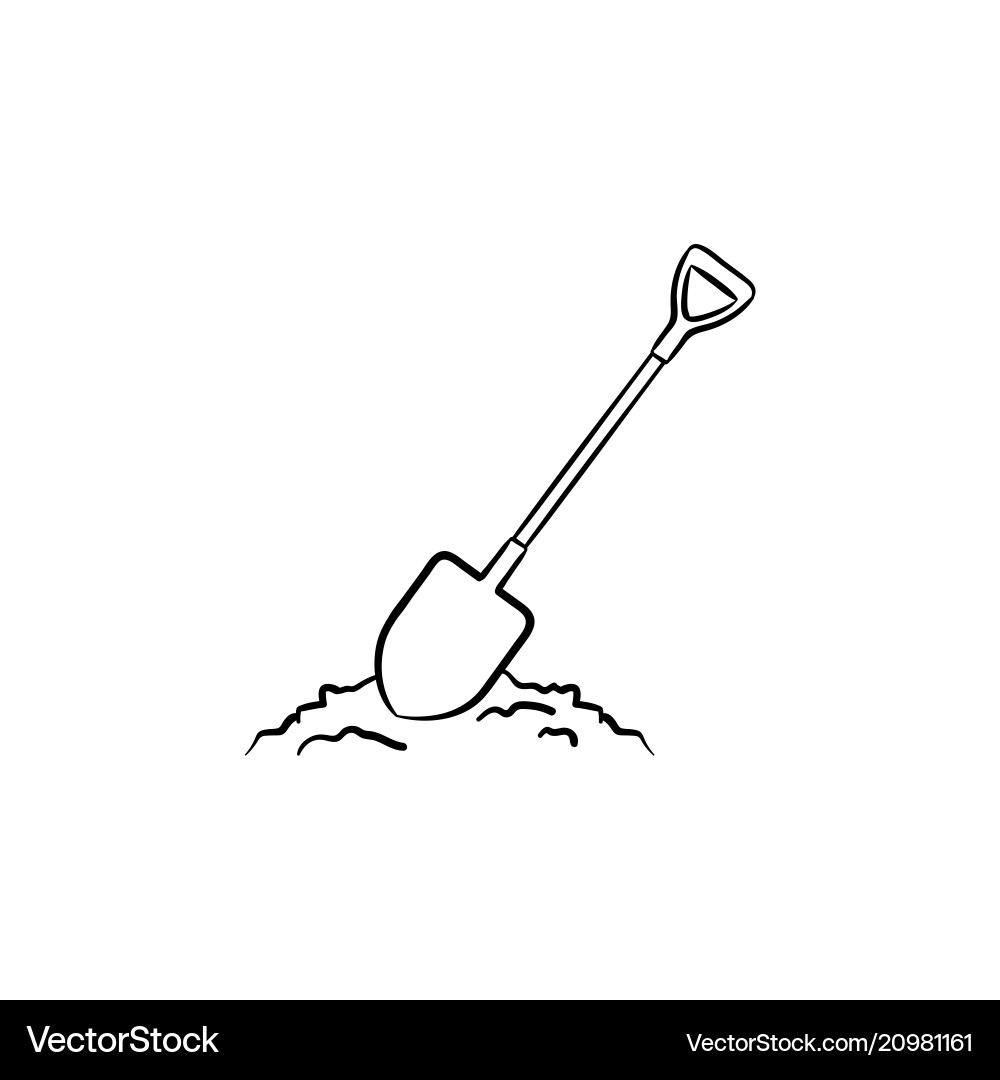 Mining shovel in rock hand drawn outline doodle Mining shovel in rock hand drawn outline doodle vector image