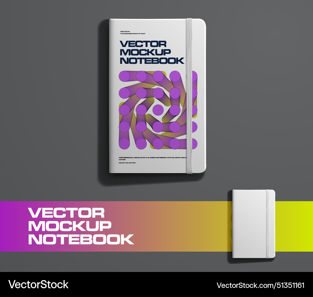 Notebook mockup top view with elastic band vector image