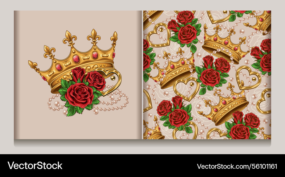 Pattern composition with golden crown roses Pattern composition with golden crown roses vector image