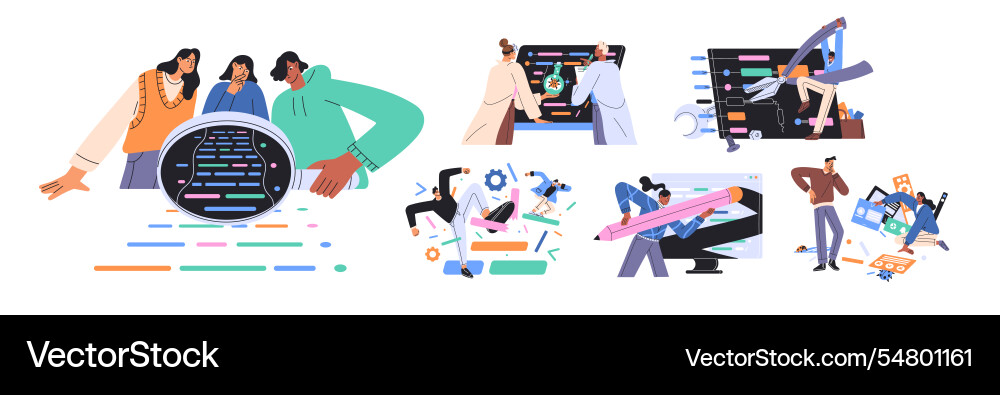Qa engineers concept set software testers check Qa engineers concept set software testers check vector image