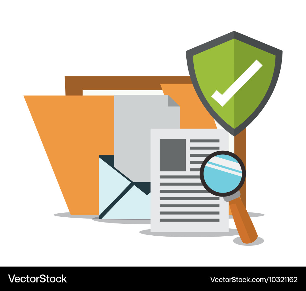 Cyber security system file shield lupe design vector image