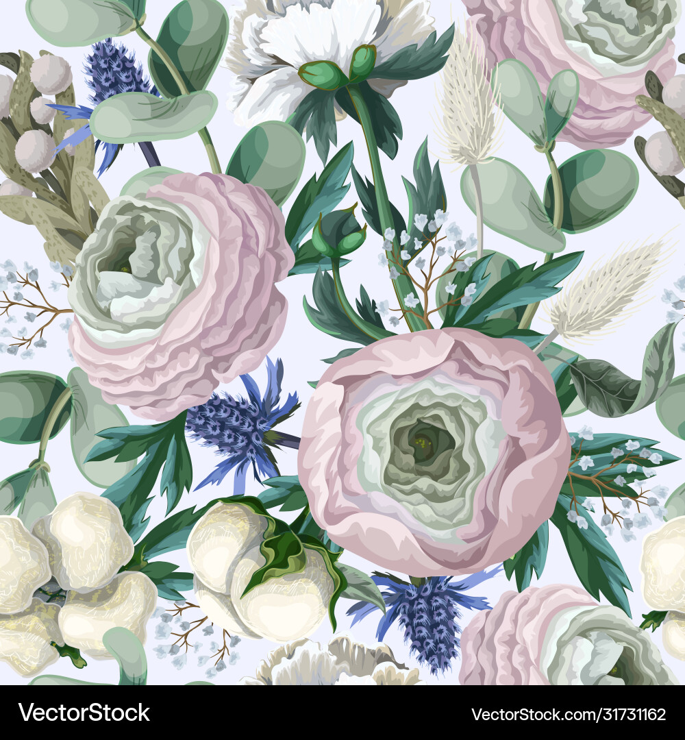 Delicate Ranunculus Floral Pattern vector image
