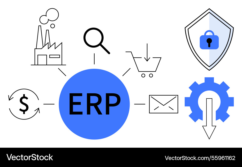 Erp system elements with icons representing Vector Image