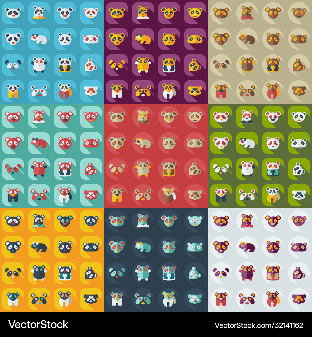 Flat concept set modern design with shadow pandas vector image