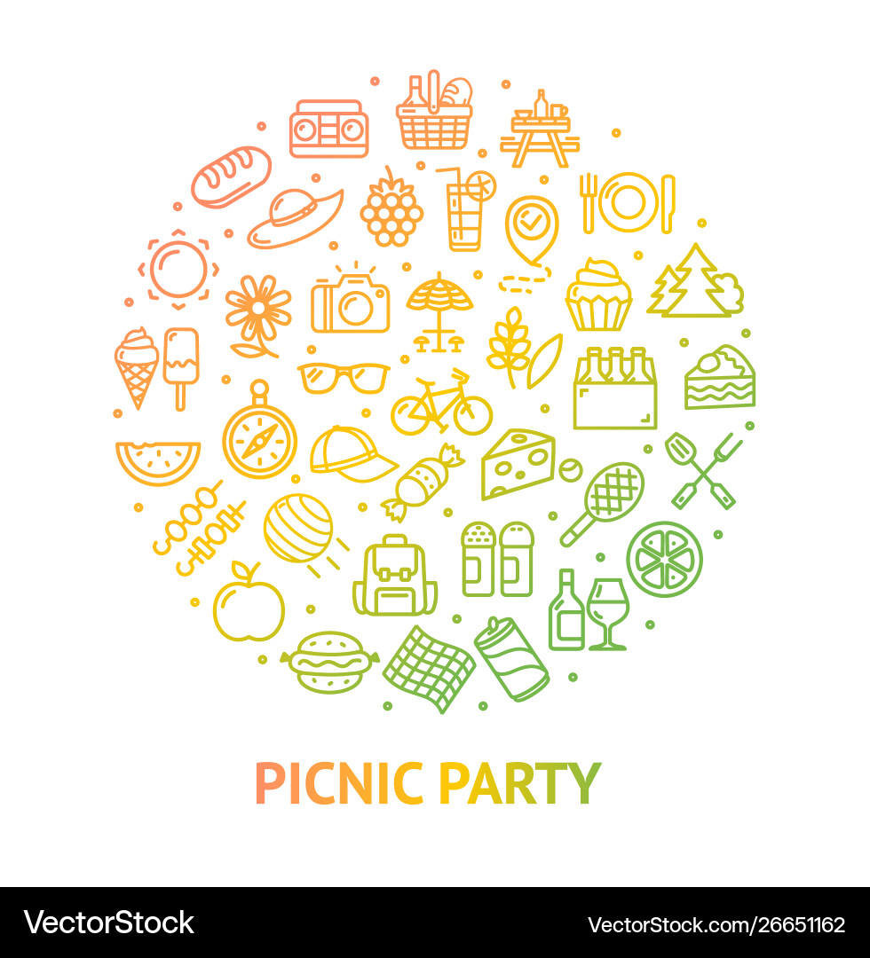 Picknick Party Banner runde Designvorlage dünn Picknick Party Banner runde Designvorlage dünn vektorbild