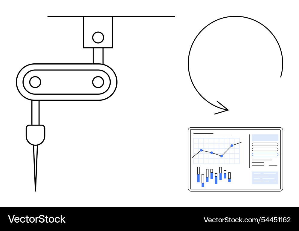 Robotic arm working with a computer data screen Robotic arm working with a computer data screen vector image