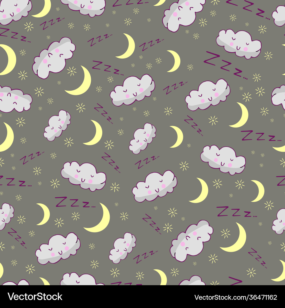 Seamless pattern with moon and cloud vector image