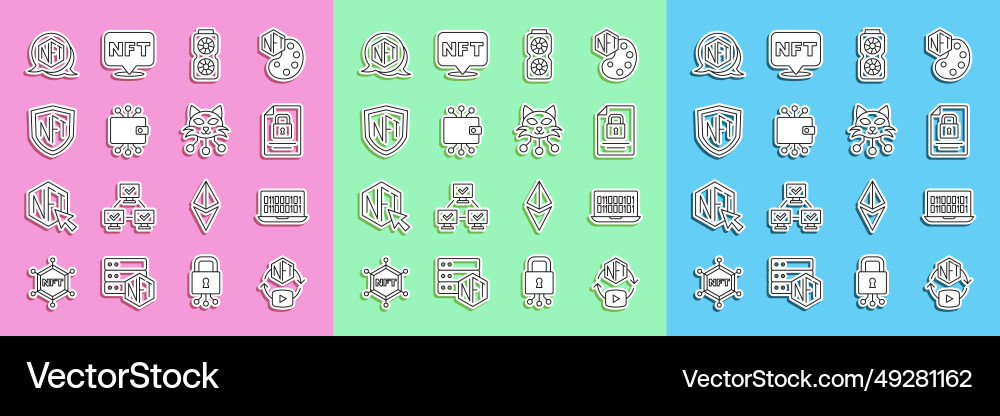 Set line nft digital crypto art binary code Vector Image