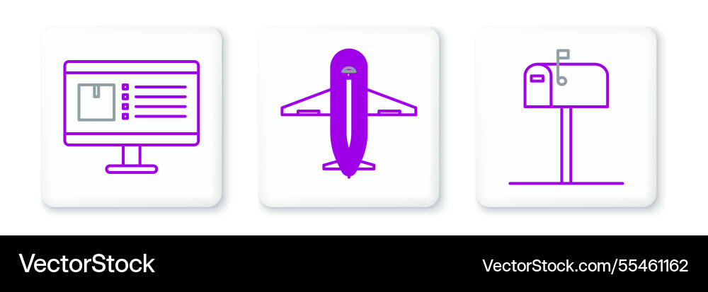 Set line open mail box computer monitor with app Set line open mail box computer monitor with app Vector Image