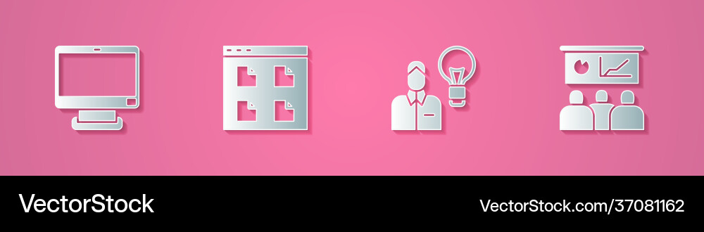 Set paper cut computer monitor browser files vector image
