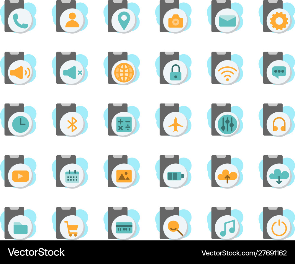 Smartphone functions and apps flat icon set Smartphone functions and apps flat icon set vector image