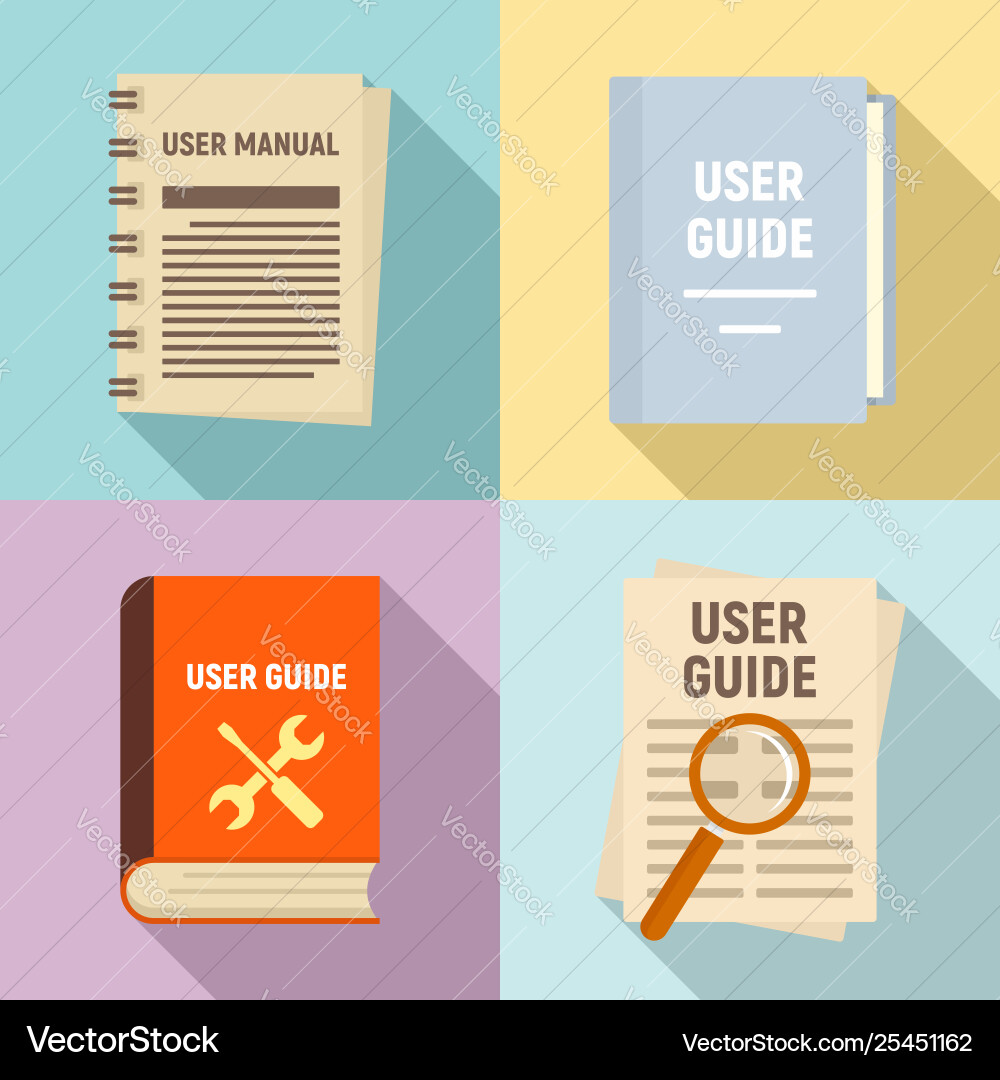User guide icons set flat style User guide icons set flat style vector image