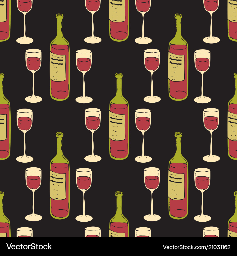 Wine glasses and bottles seamless pattern Wine glasses and bottles seamless pattern vector image