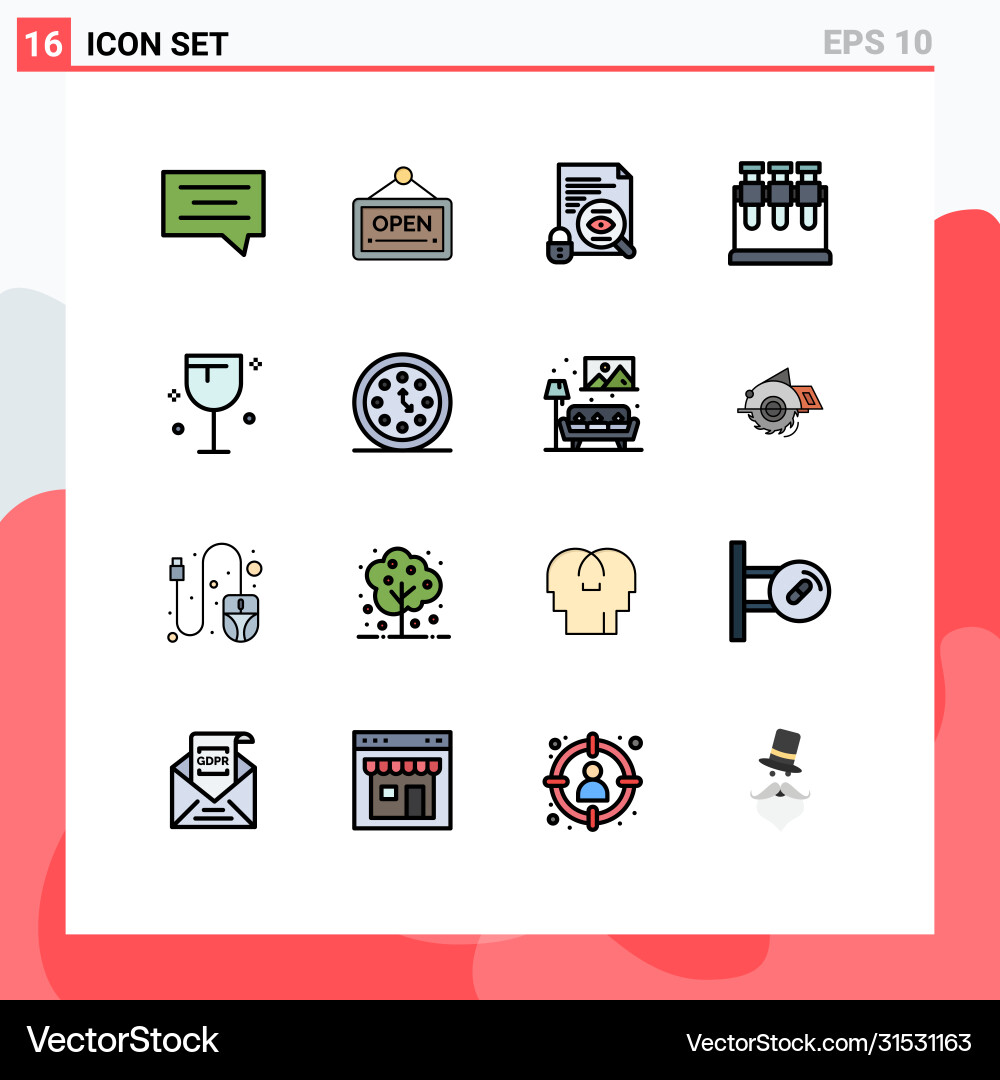 16 universal flat color filled lines set for web Vector Image