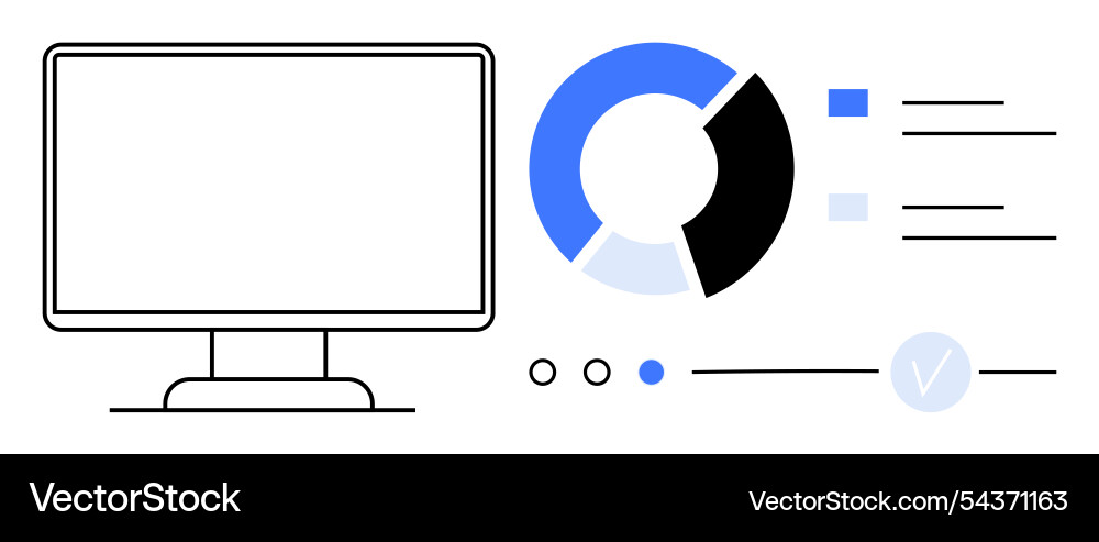 Computer screen with pie chart and data elements Computer screen with pie chart and data elements vector image