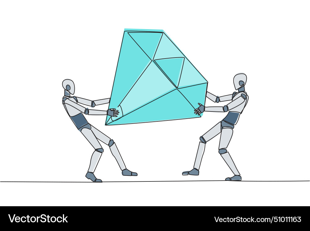 Continuous one line drawing two selfish robot Vector Image