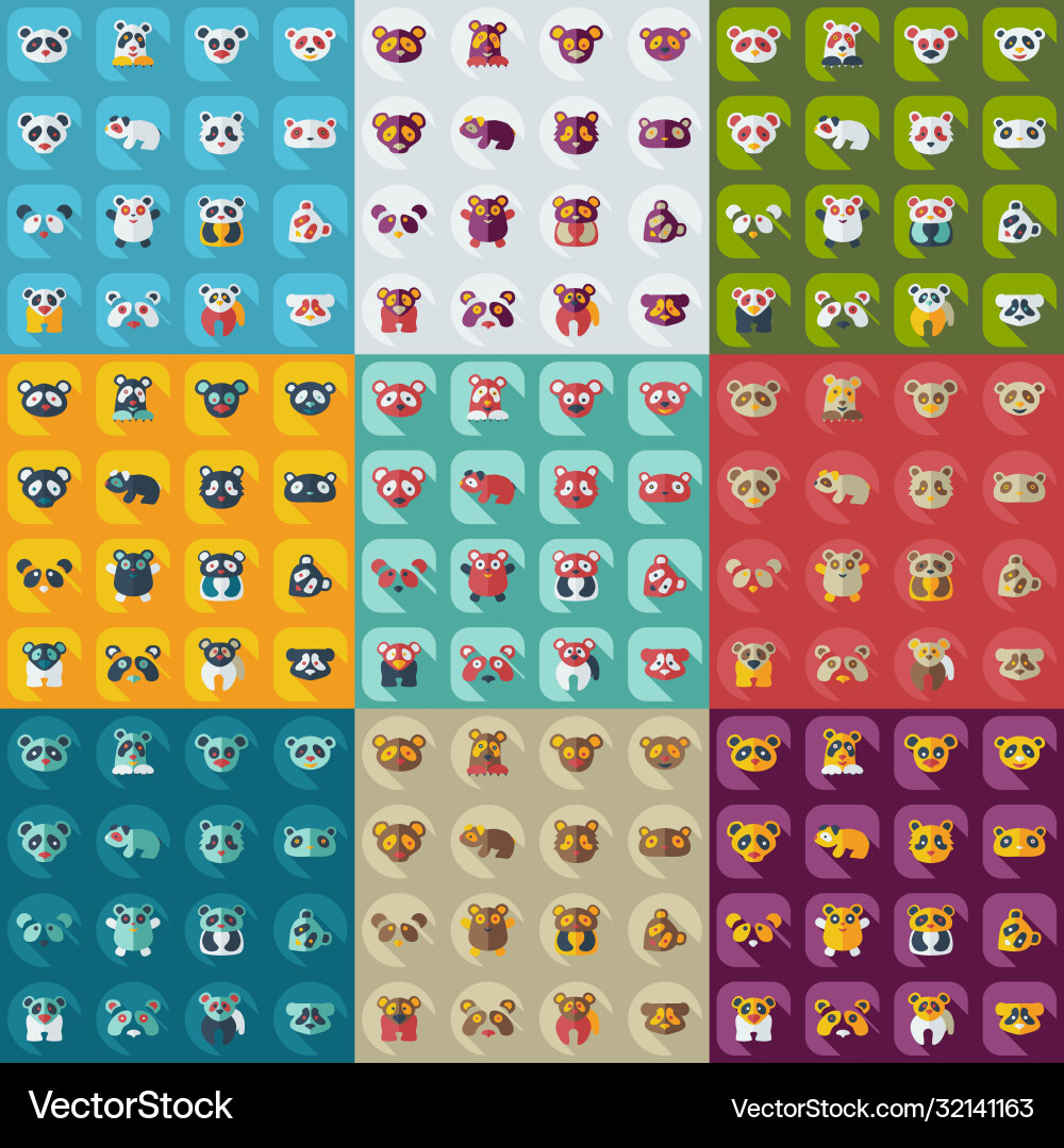 Flat concept set modern design with shadow pandas Flat concept set modern design with shadow pandas vector image