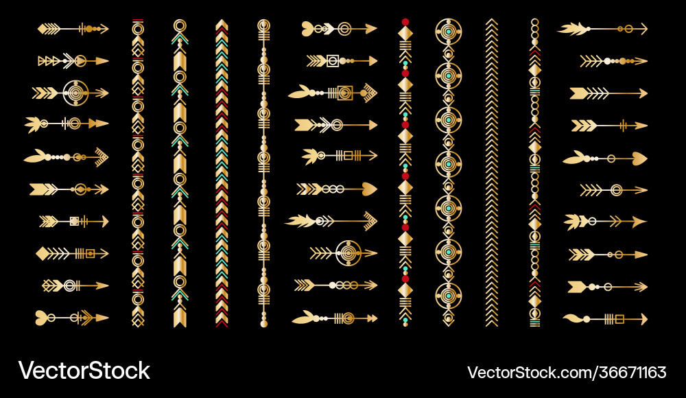 Gold Tribal Arrow Set Vektorbild