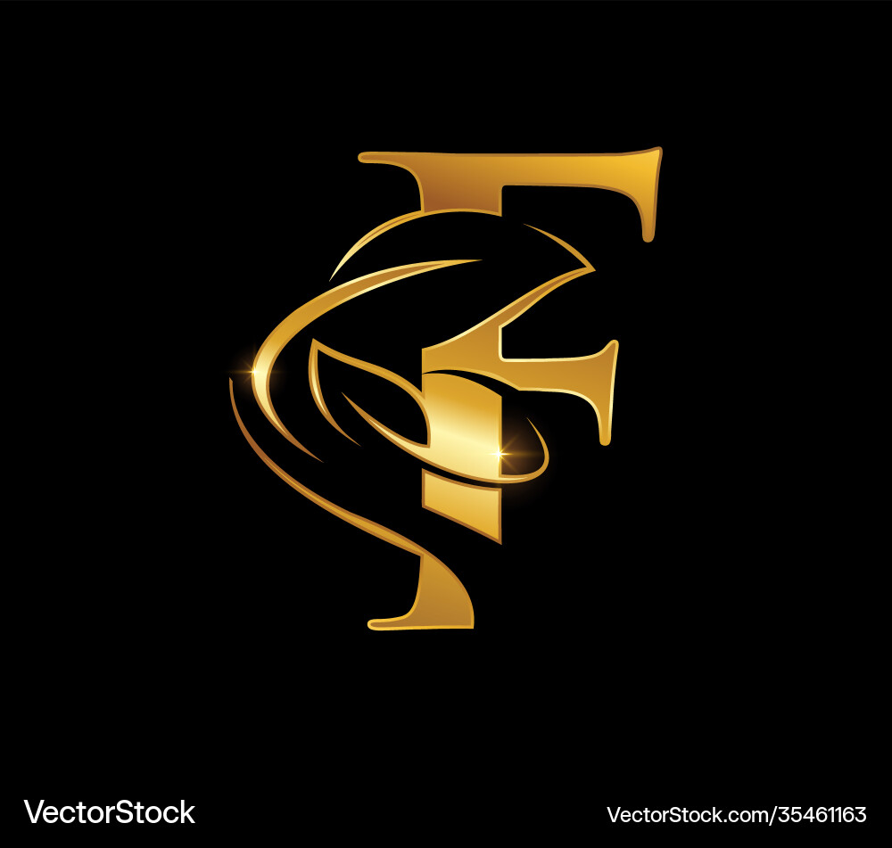 Goldenes Blatt Monogramm Anfangsbuchstabe f Goldenes Blatt Monogramm Anfangsbuchstabe f vektorbild