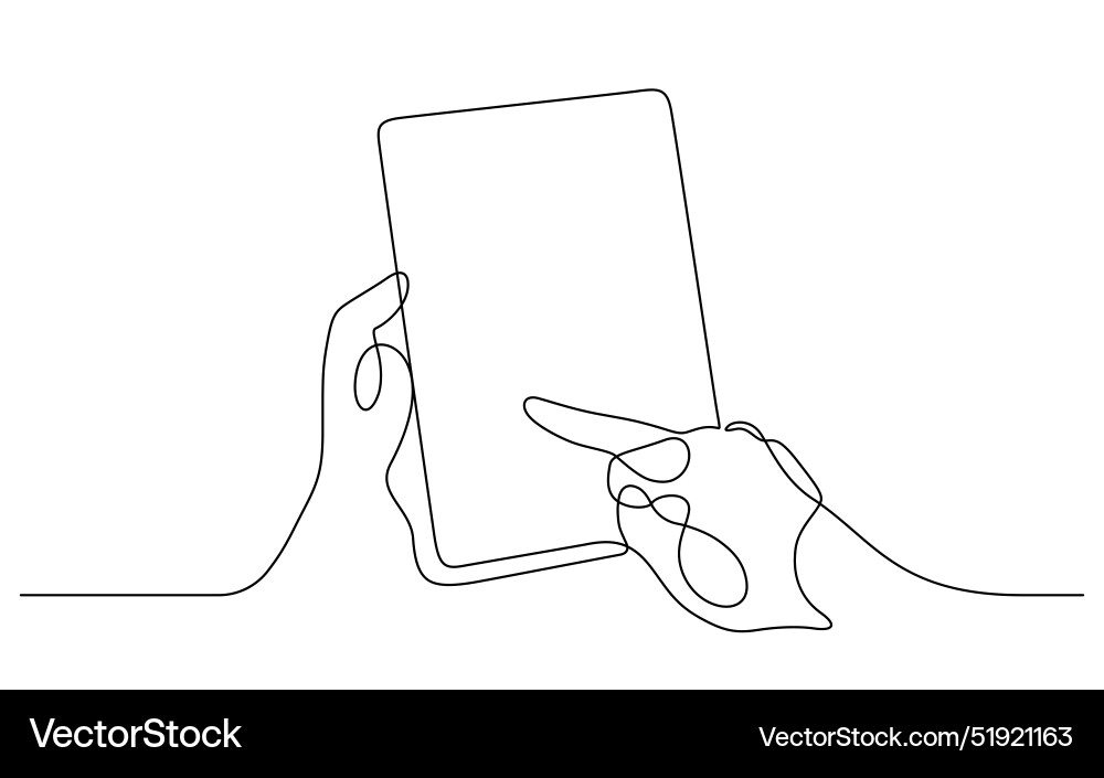 Hand using tablet computer one line continuous Hand using tablet computer one line continuous vector image