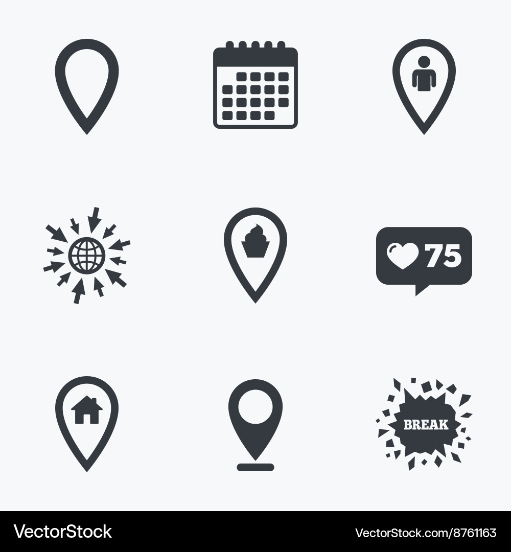 Map pointer icons home food and user location vector image