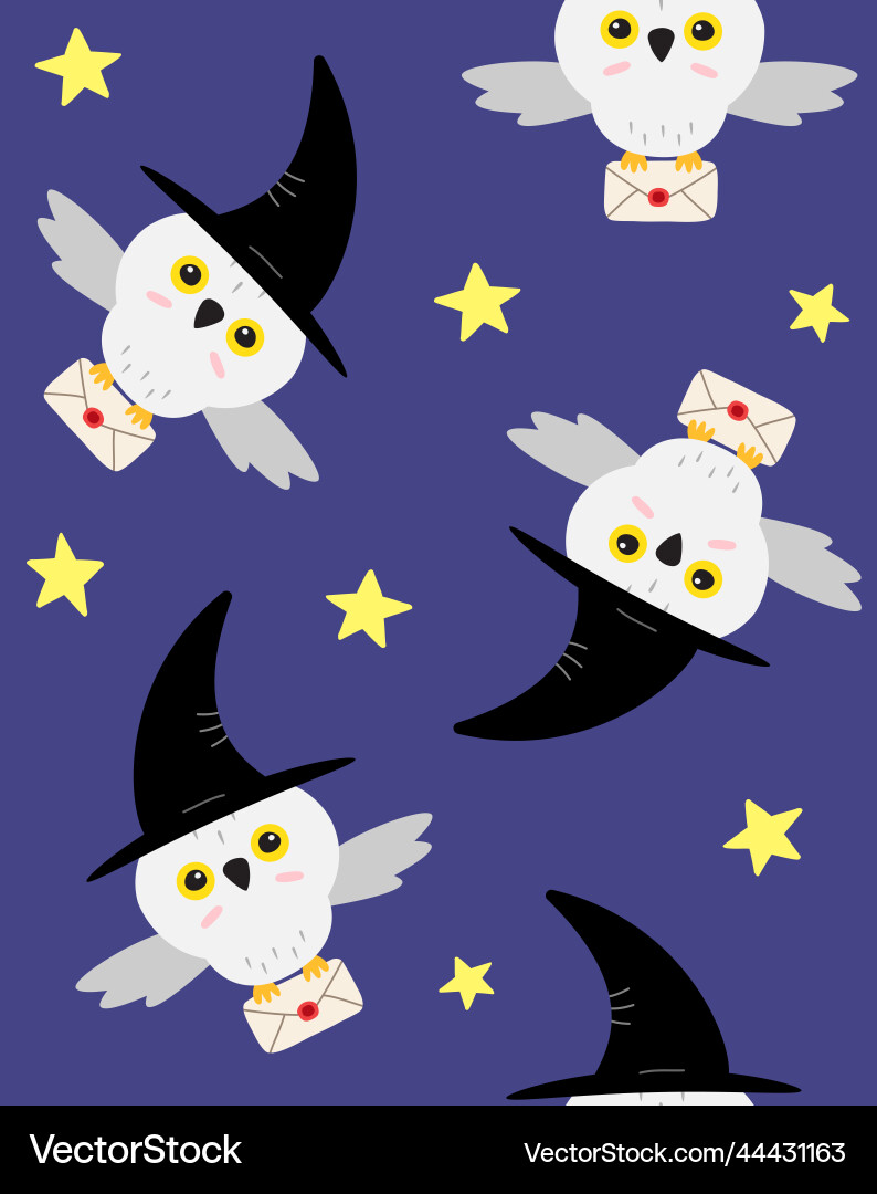 Seamless pattern of wizard owl with hat Vector Image