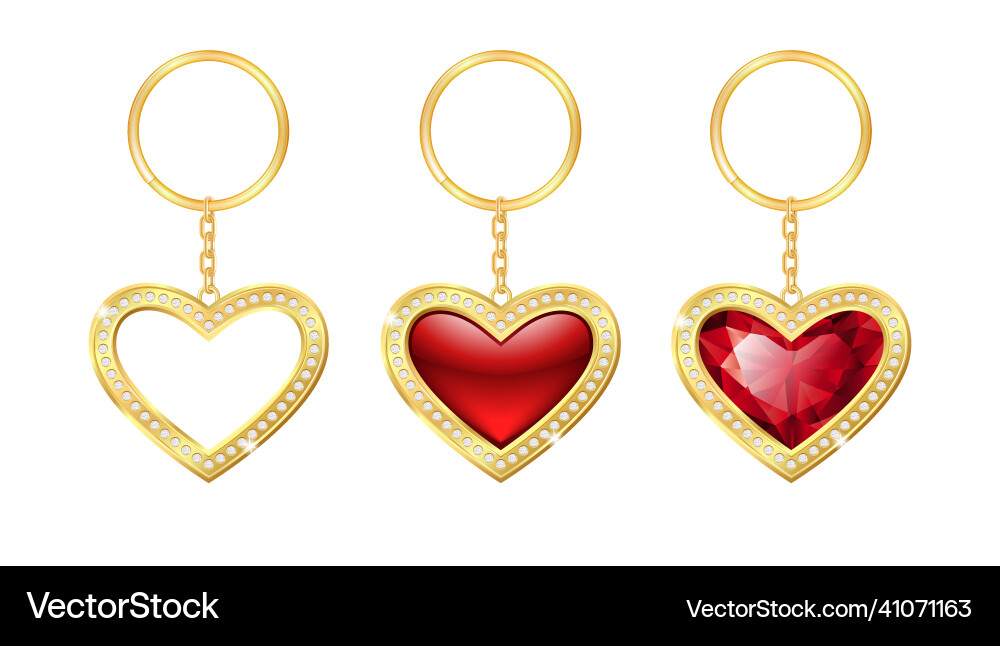 Set of realistic keychains red heart shape Set of realistic keychains red heart shape vector image