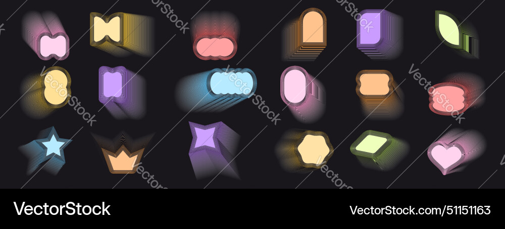 Set of y2k shapes with aura gradient effect vector image