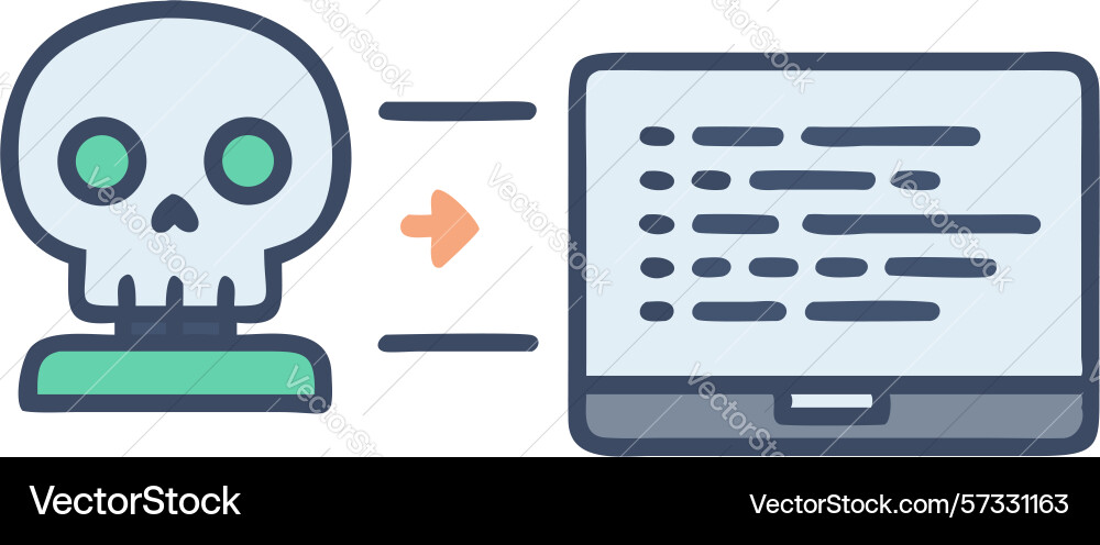 Skull computer code cyber security threat design vector image
