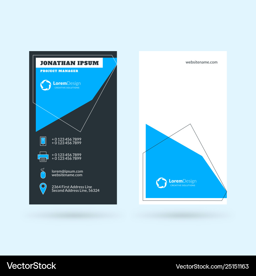 Vertical double-sided business card template Vertical double-sided business card template vector image