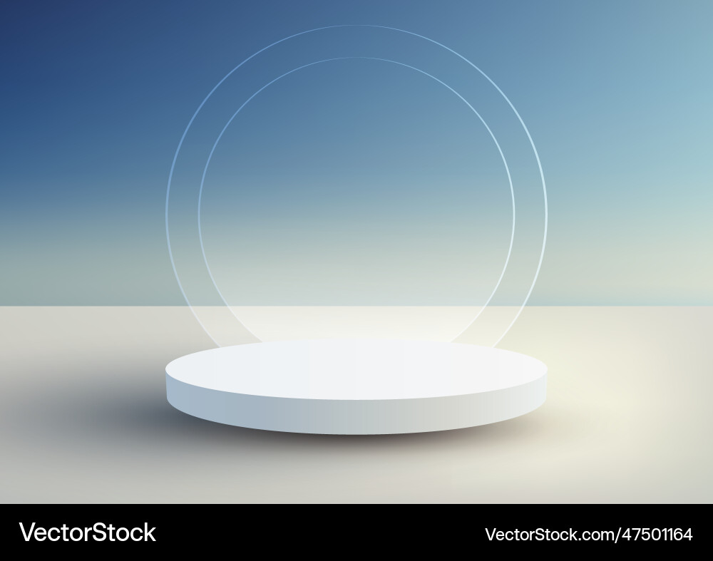 3d realistic empty white podium stand with glass Vector Image