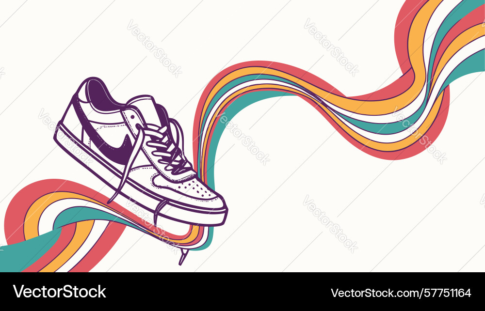 Athletic running shoe with dynamic abstract path Vector Image