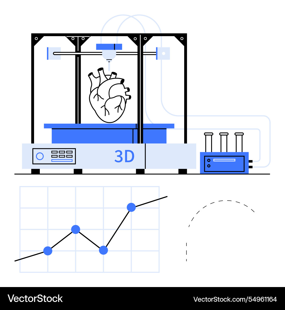 Bioprinting 3d heart model with data chart Bioprinting 3d heart model with data chart vector image