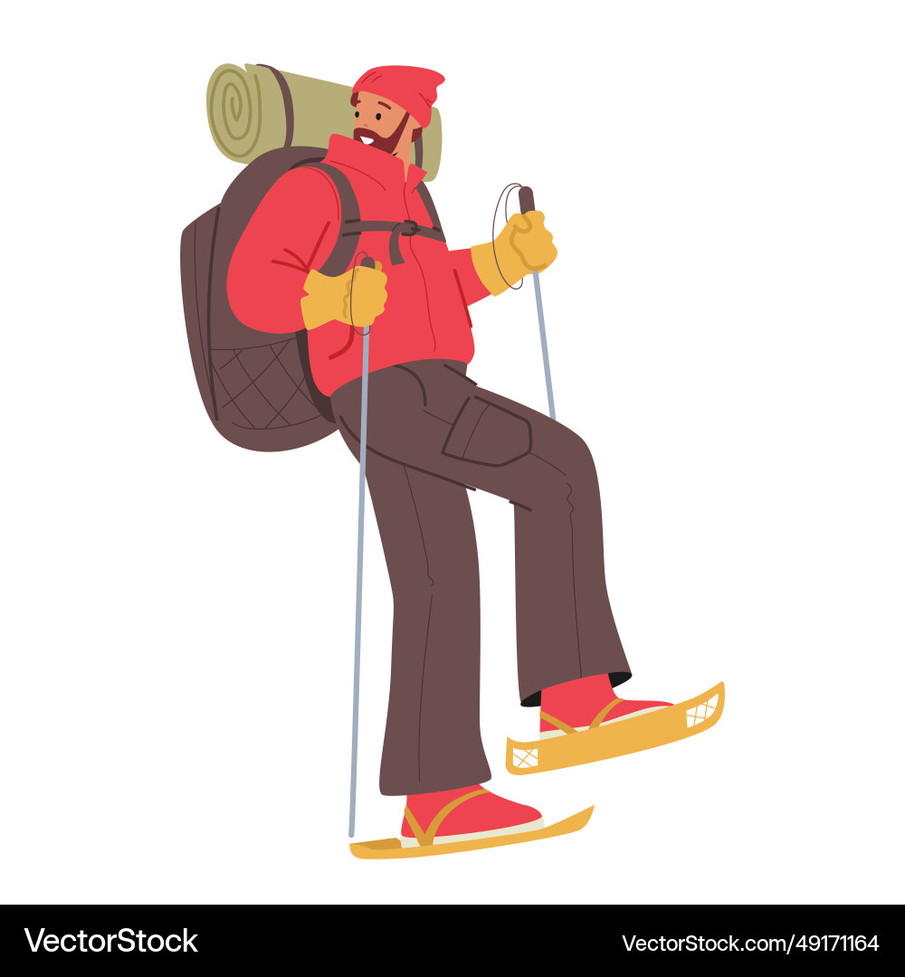 Bundled-up man in winter attire wearing snowshoes Bundled-up man in winter attire wearing snowshoes vector image