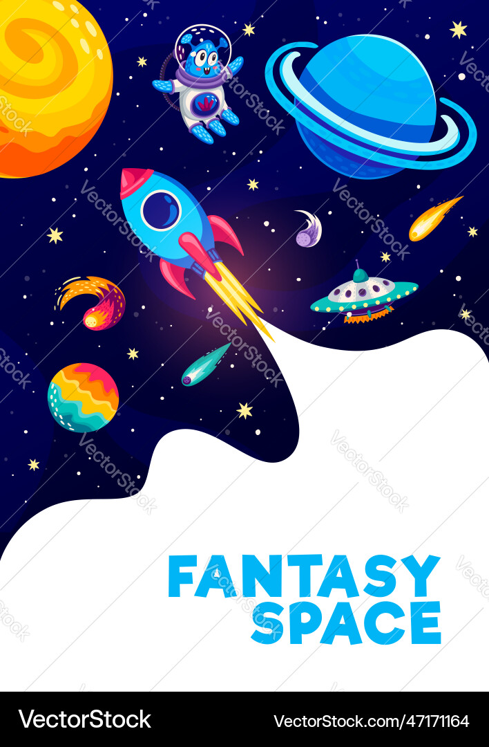 Cartoon space flyer with spaceship alien ufo Vector Image