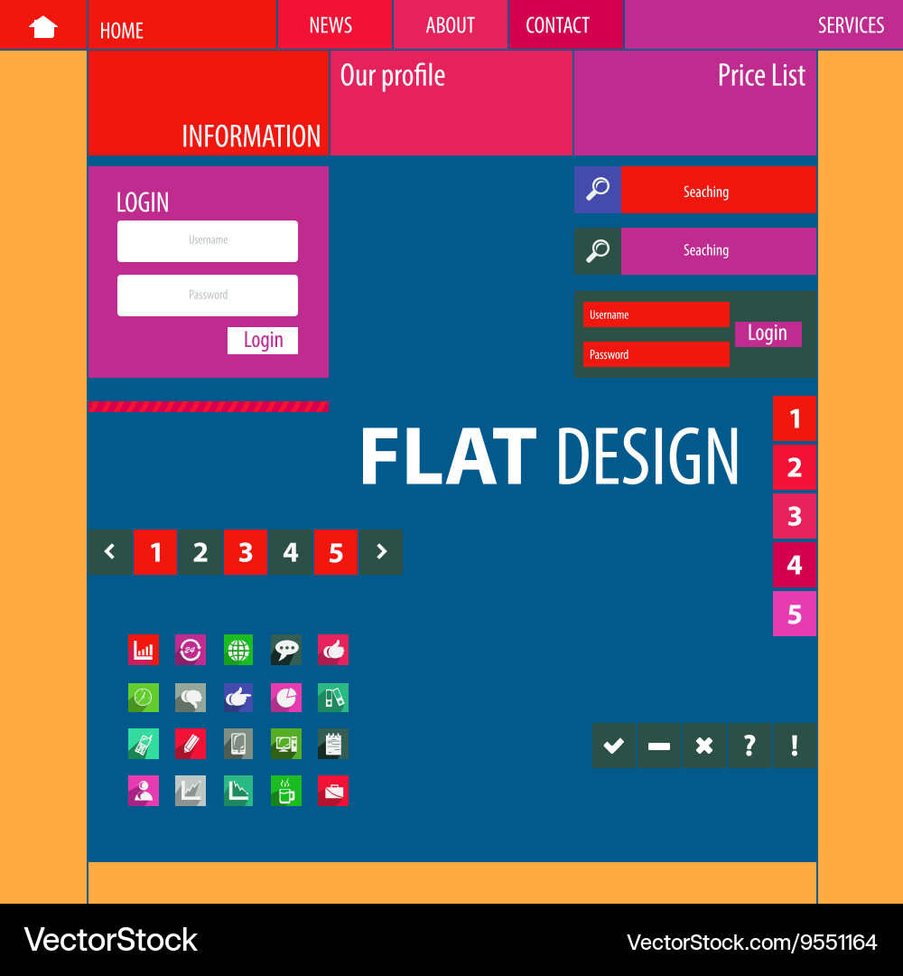Flat web design elements buttons icons Vector Image